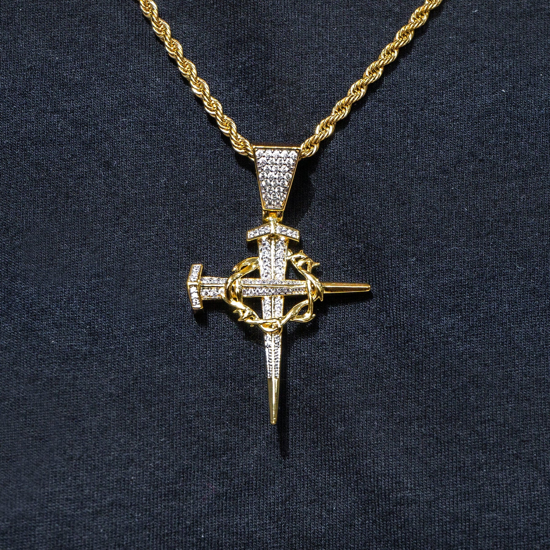 Mens Jewelry -  Gold Iced Out VVS Cross Necklace For Men | Appx. 14.4 Grams