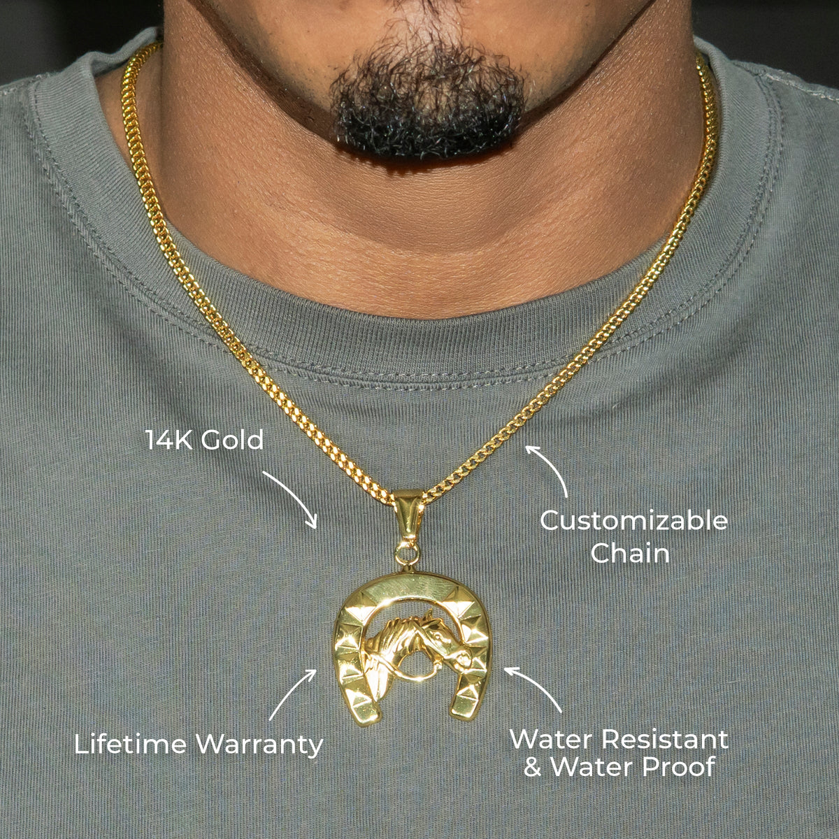 Mens Jewelry - 14K Gold Horse Shoe Necklace | Appx. 12 Grams