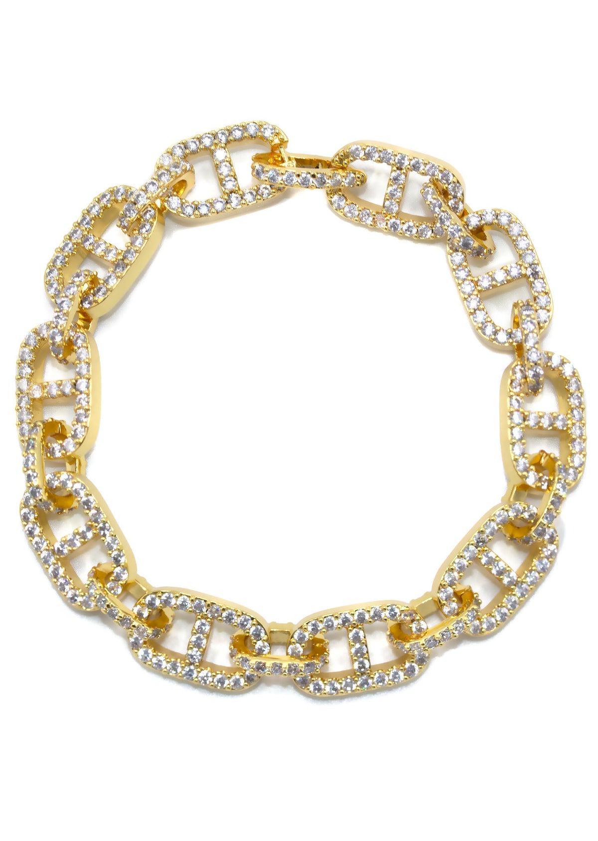 Gold Jewelry -  Mens 14K Gold Iced Out VVS Tennis Mariner Bracelet