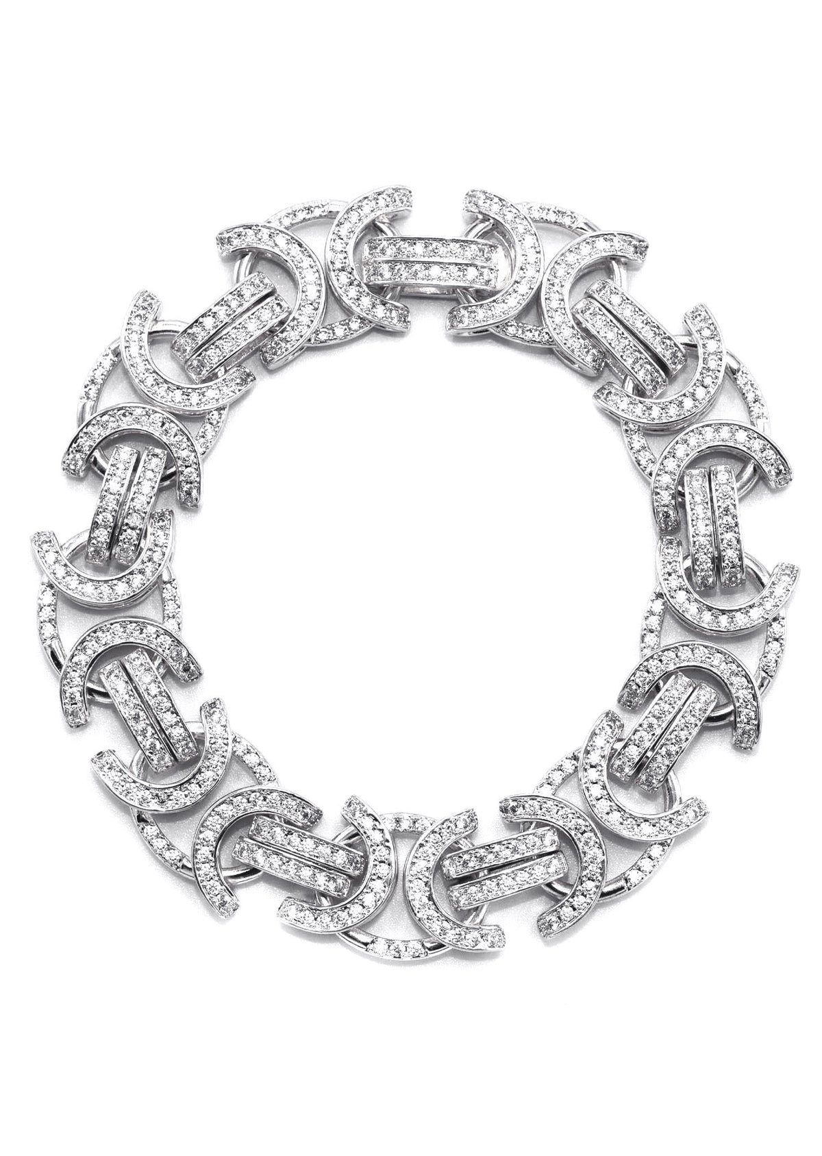 Gold Jewelry -  Mens 14K White Gold Iced Out VVS Flat Byzantine Bracelet