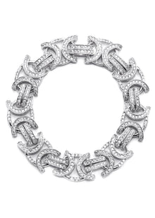 Gold Jewelry -  Mens 14K White Gold Iced Out VVS Flat Byzantine Bracelet
