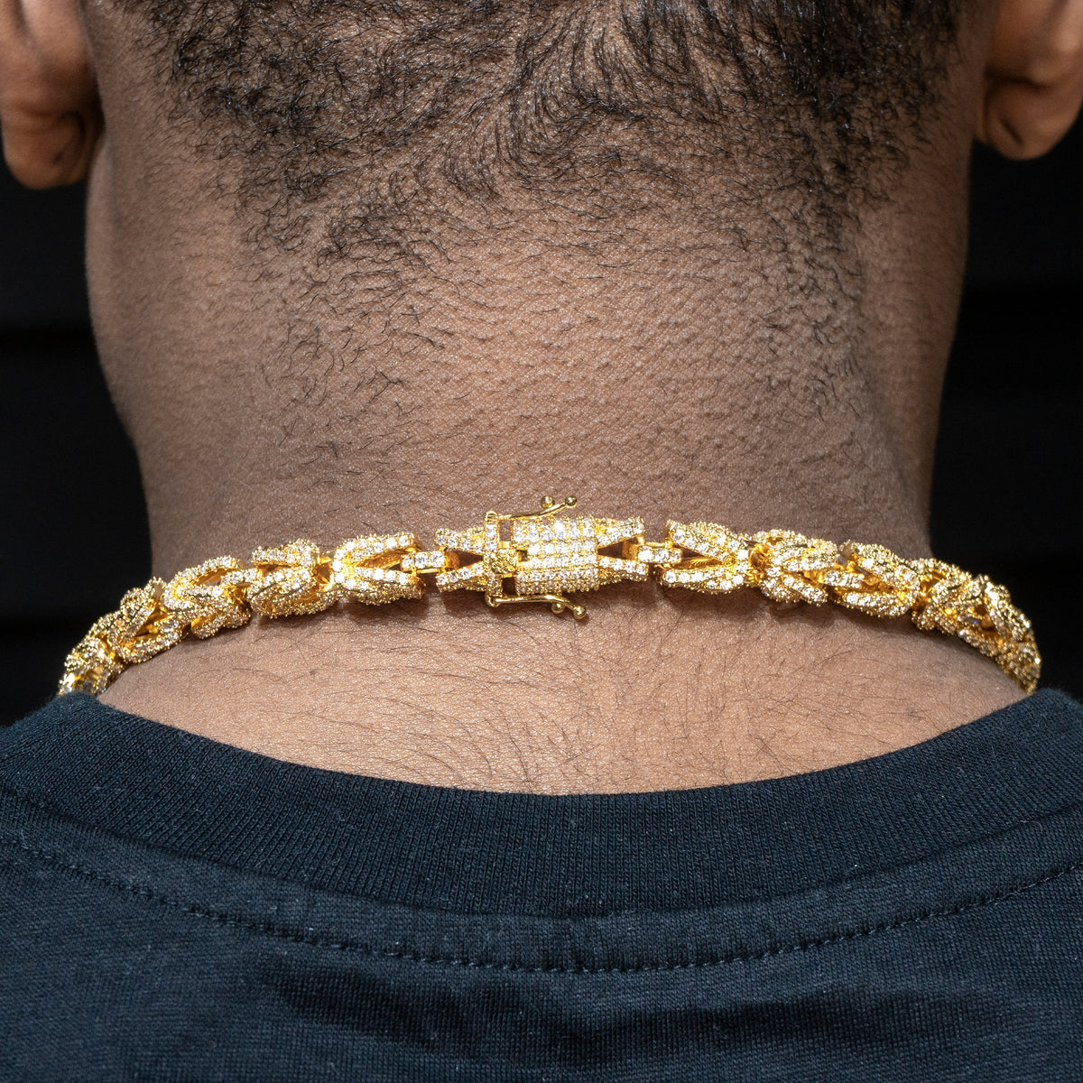 Gold Jewelry -  Mens 14K Gold Iced Out VVS Byzantine Chain