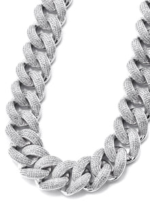 Gold Jewelry -  Mens 14K White Gold Big Iced Out VVS Chain Miami Cuban Link 25MM