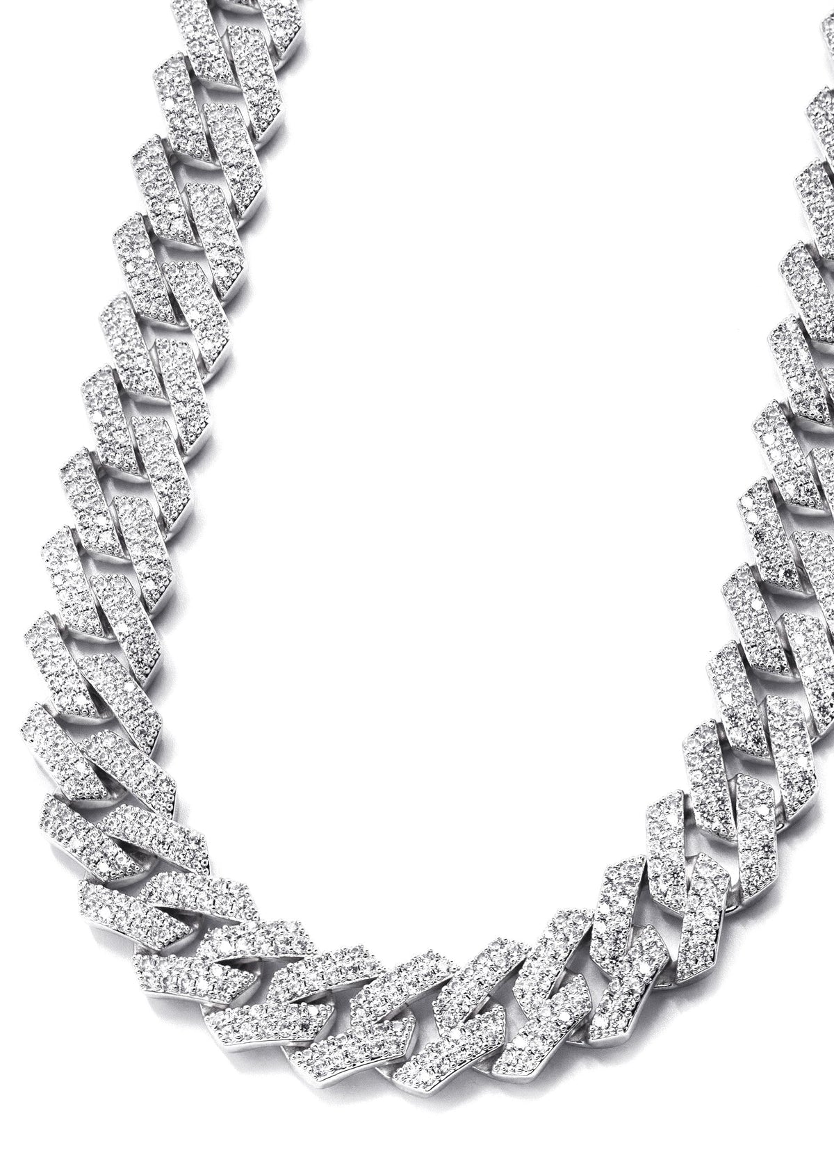 Gold Jewelry -  Mens 14K White Gold Iced Out VVS Prong Set Miami Cuban Link Chain