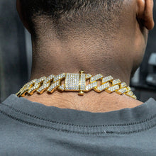 Gold Jewelry -  Mens 14K Gold Iced Out VVS Two Row Prong Set Miami Cuban Link Chain