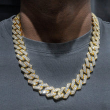 Gold Jewelry -  Mens 14K Gold Iced Out VVS Two Row Prong Set Miami Cuban Link Chain