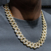 Gold Jewelry -  Mens 14K Gold Iced Out VVS Two Row Prong Set Miami Cuban Link Chain