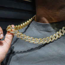 Gold Jewelry -  Mens 14K Gold Iced Out VVS Two Row Prong Set Miami Cuban Link Chain