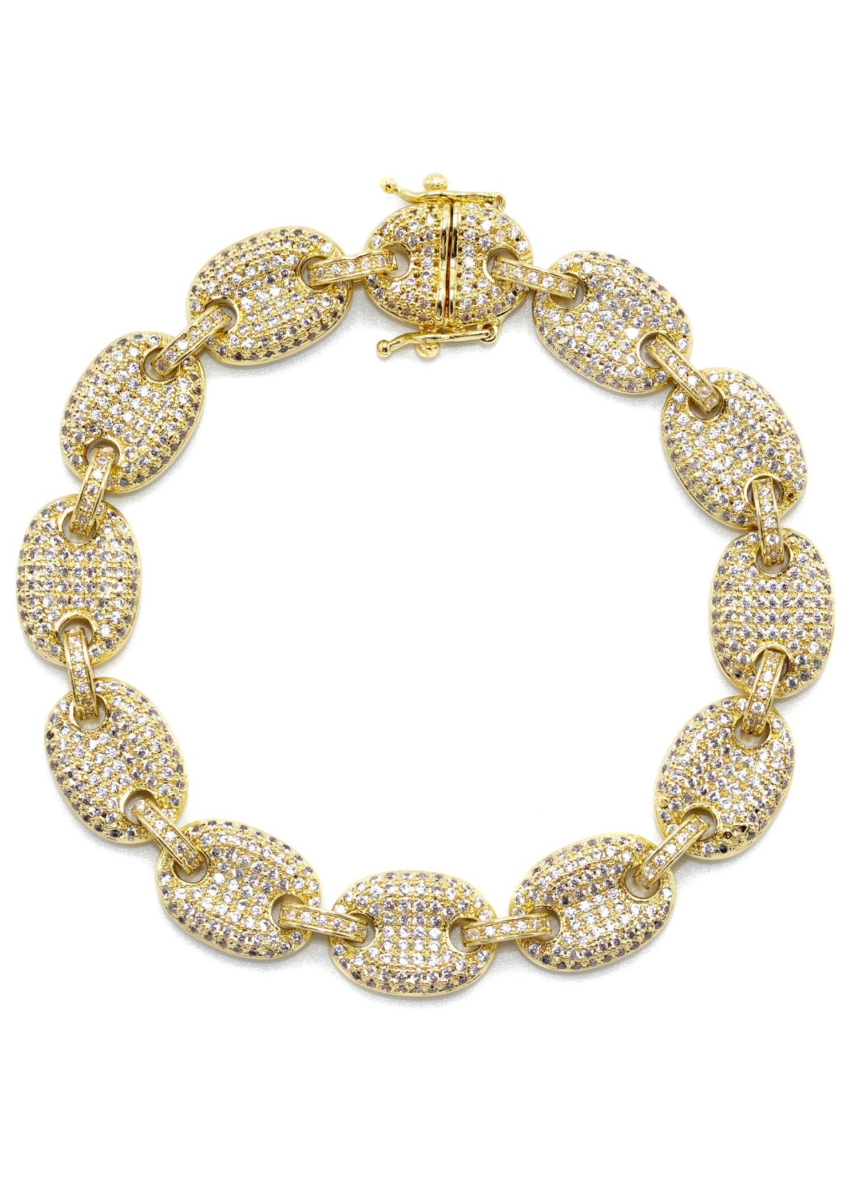 Gold Jewelry -  Mens 14K Gold Iced Out VVS Puff Bracelet