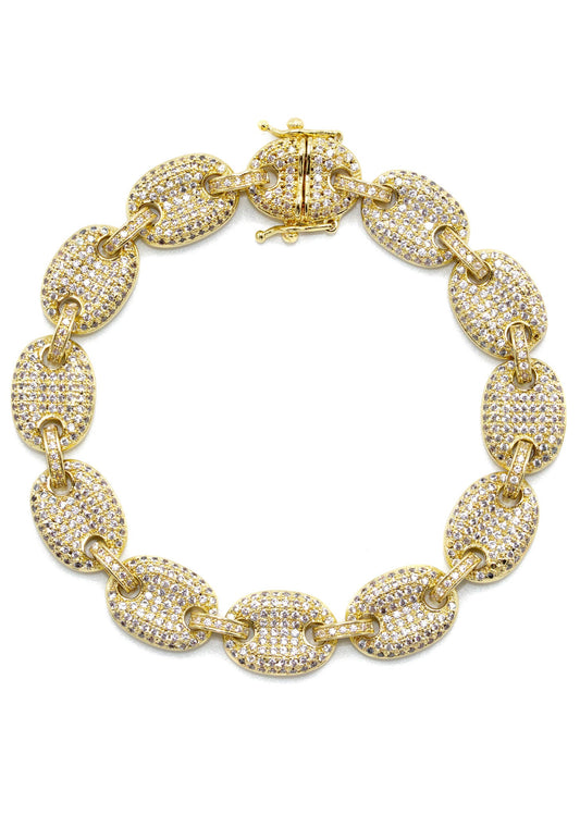 Gold Jewelry -  Mens 14K Gold Iced Out VVS Puff Bracelet