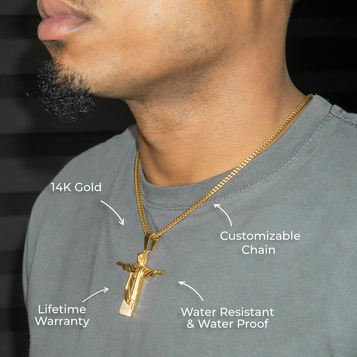 Mens Jewelry - 14K Gold Jesus Necklace | Appx. 15 Grams