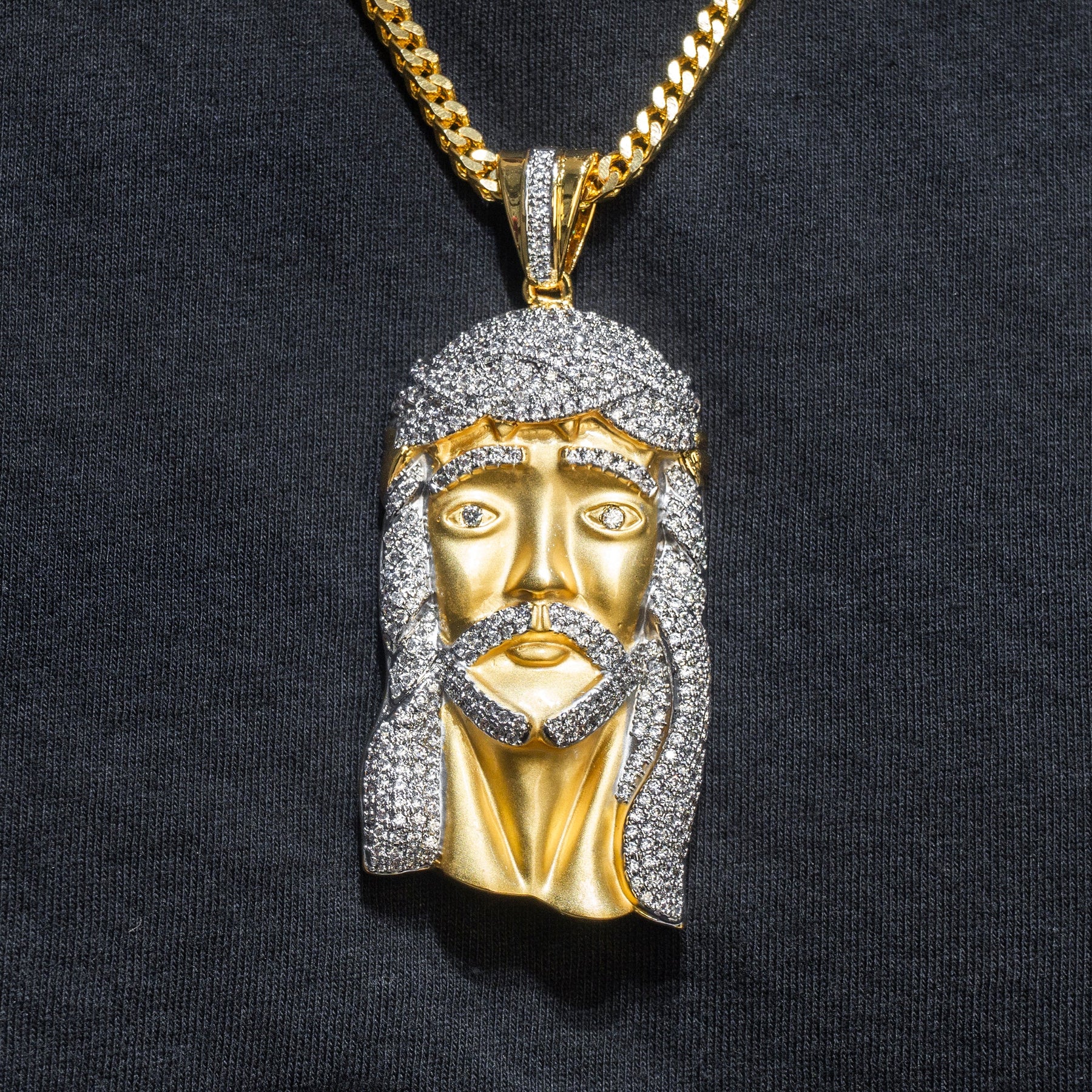 Mens Jewelry -  Gold Iced Out VVS Jesus Piece Chain | Appx. 42.4 Grams