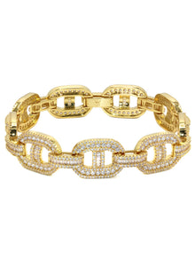 Gold Jewelry -  Mens 14K Gold Iced Out VVS Baguette Mariner Bracelet