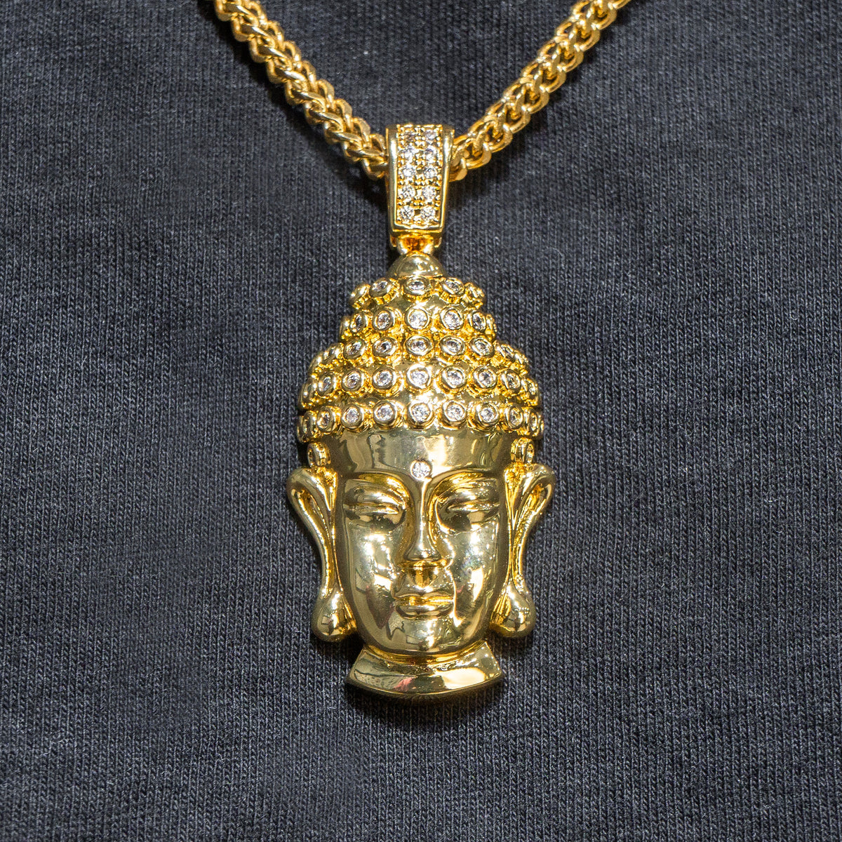 Mens Jewelry -  Gold Iced Out VVS Buddha Necklace | Appx. 21.6 Grams