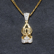 Mens Jewelry -  Gold Iced Out VVS Praying Hands Necklace | Appx. 12 Grams