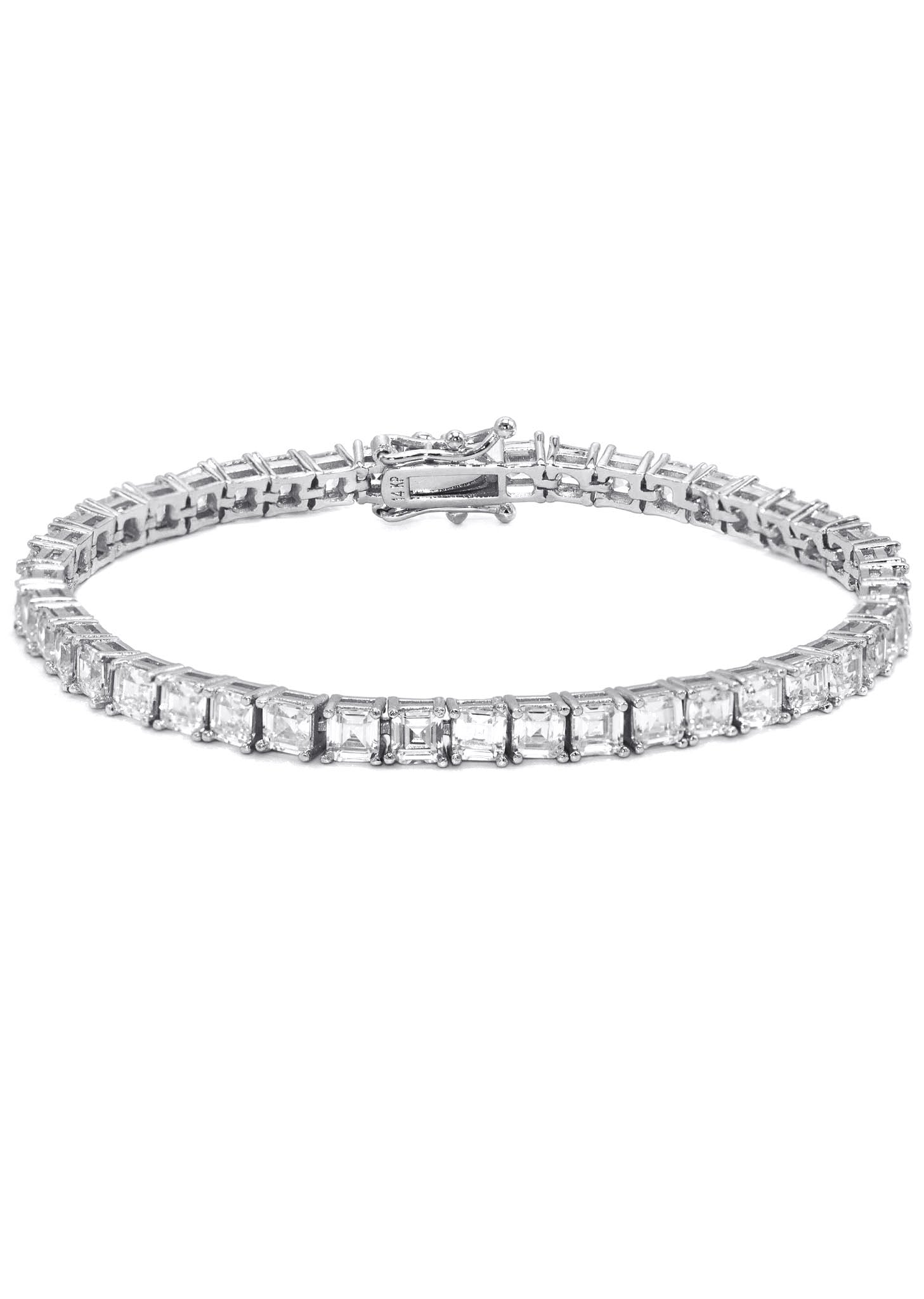 Gold Jewelry -  Mens 14K White Gold Asscher Cut Iced Out VVS Tennis Bracelet