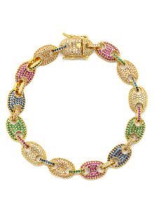 Gold Jewelry -  Mens 14K Gold Iced Out VVS Rainbow Puff Bracelet