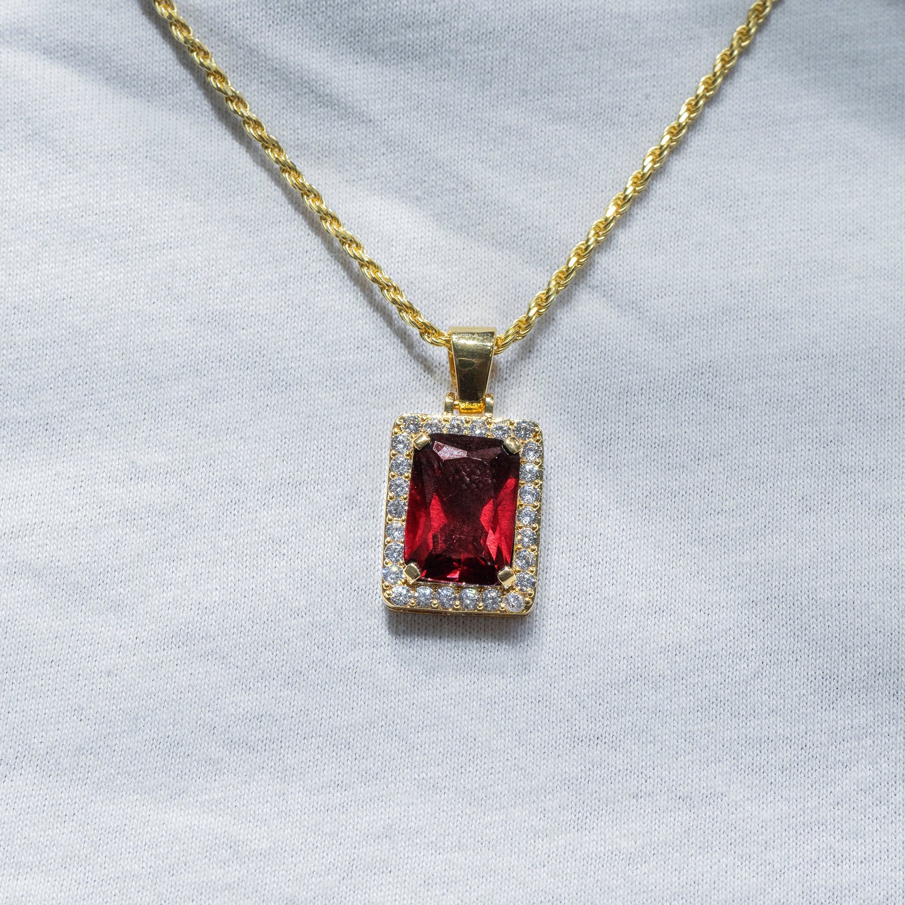 Mens Jewelry -  Gold Iced Out VVS Ruby Necklace | Appx. 14 Grams