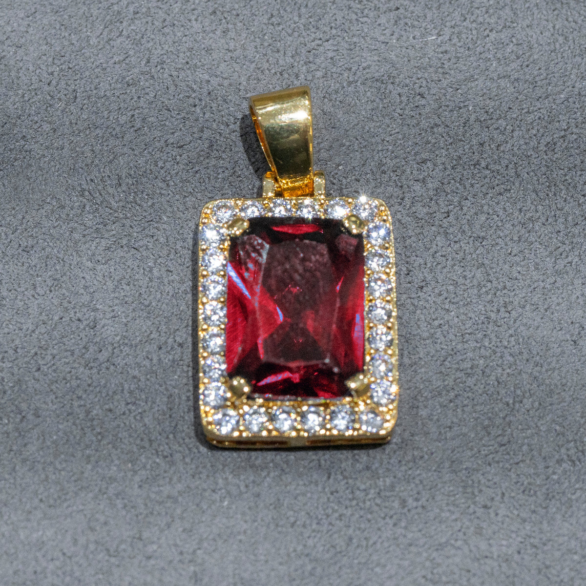 Mens Jewelry -  Gold Iced Out VVS Ruby Necklace | Appx. 14 Grams