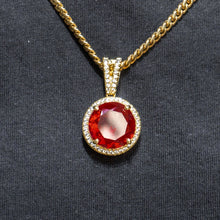 Mens Jewelry -  Gold Iced Out VVS Ruby Necklace | Appx. 15.4 Grams