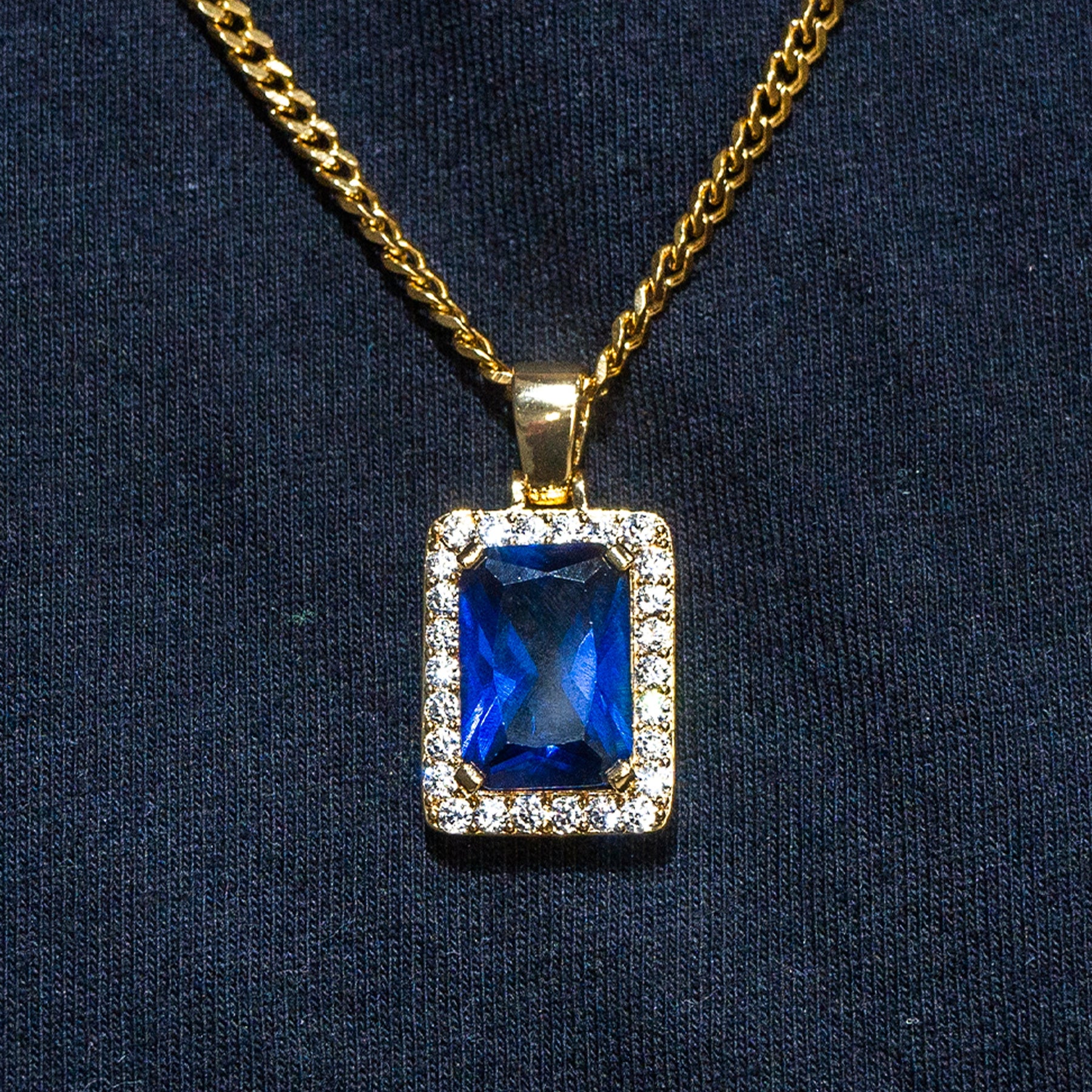 Mens Jewelry -  Gold Iced Out VVS Sapphire Necklace | Appx. 13.4 Grams