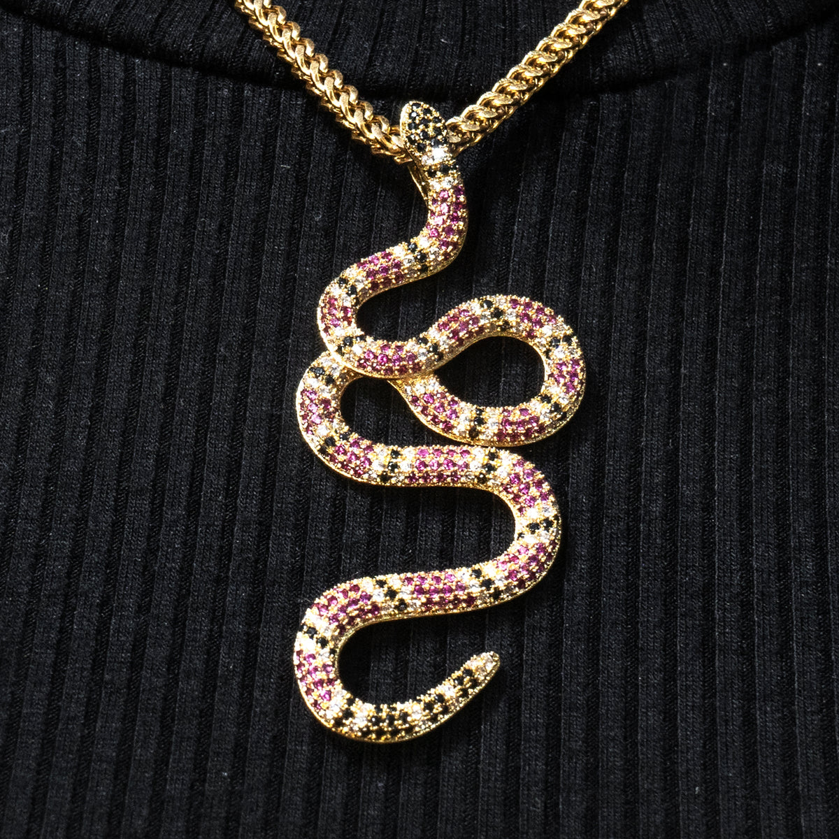 Mens Jewelry -  Gold Iced Out VVS Twisted Snake Necklace | Appx. 10 Grams