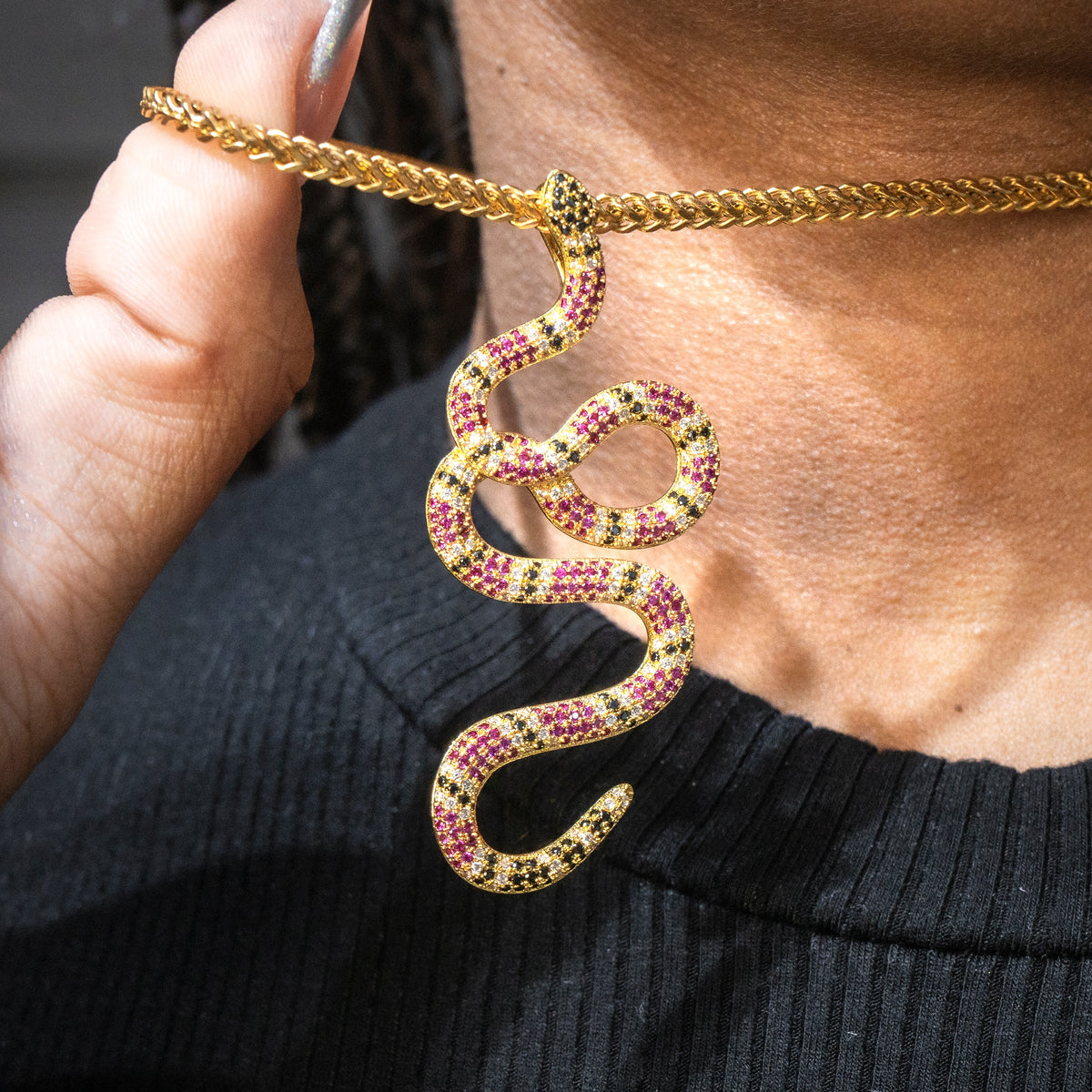 Mens Jewelry -  Gold Iced Out VVS Twisted Snake Necklace | Appx. 10 Grams