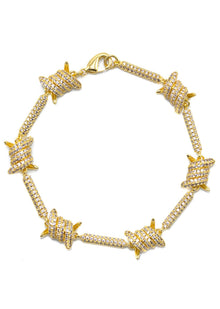 Gold Jewelry -  Mens 14K Gold Iced Out VVS Barbed Wire Link Bracelet