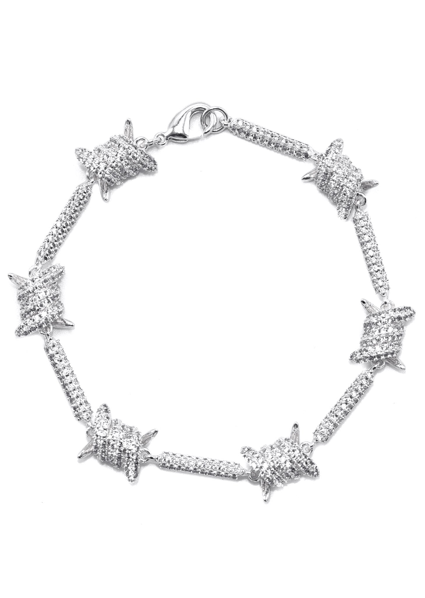 Gold Jewelry -  Mens 14K White Gold Iced Out VVS Barbed Wire Link Bracelet