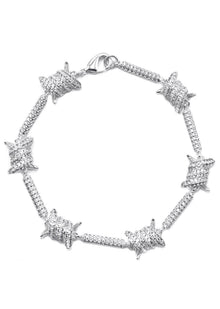 Gold Jewelry -  Mens 14K White Gold Iced Out VVS Barbed Wire Link Bracelet