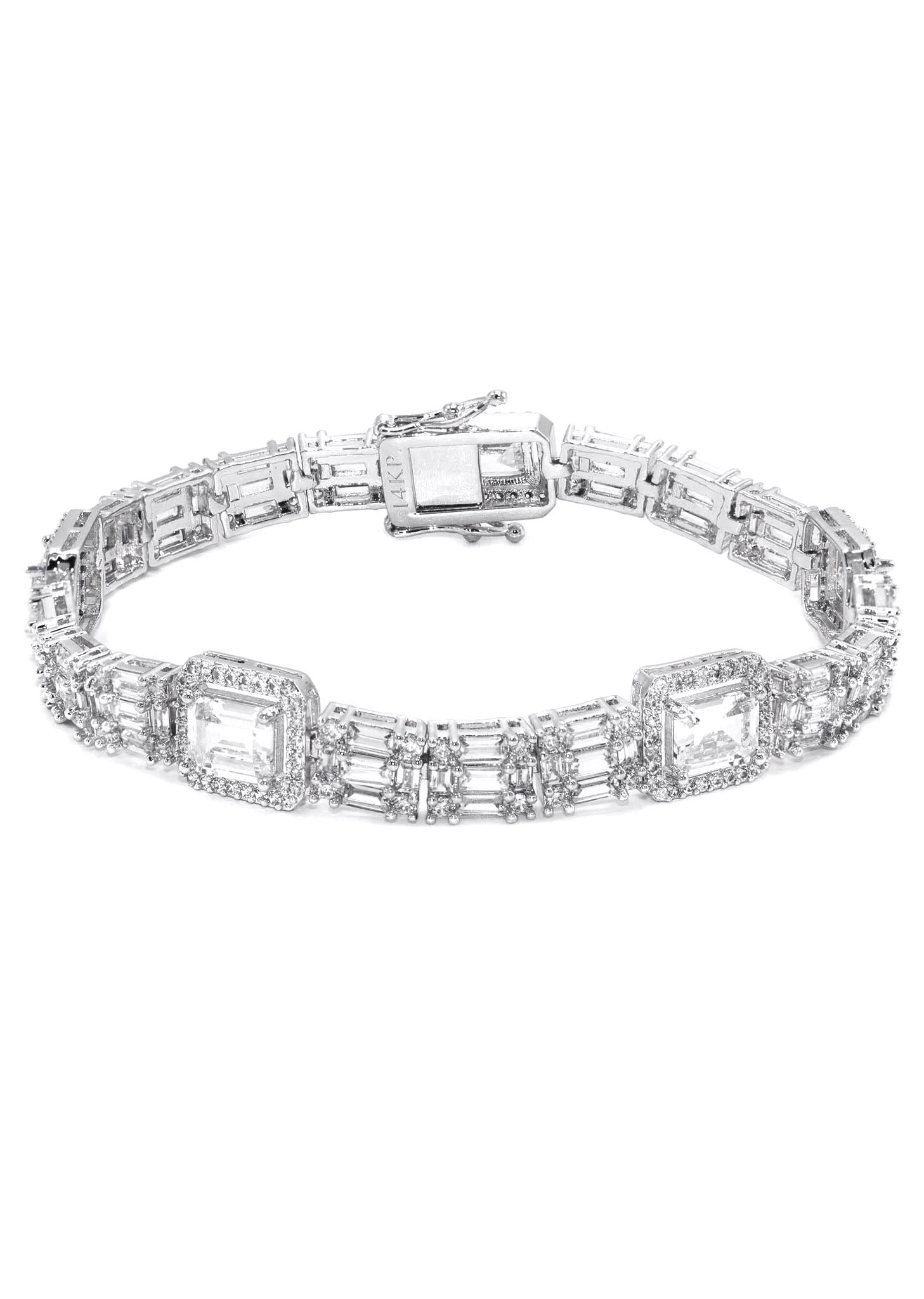 Gold Jewelry -  Mens 14K White Gold Iced Out VVS Baguette Tennis Bracelet