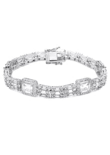Gold Jewelry -  Mens 14K White Gold Iced Out VVS Baguette Tennis Bracelet