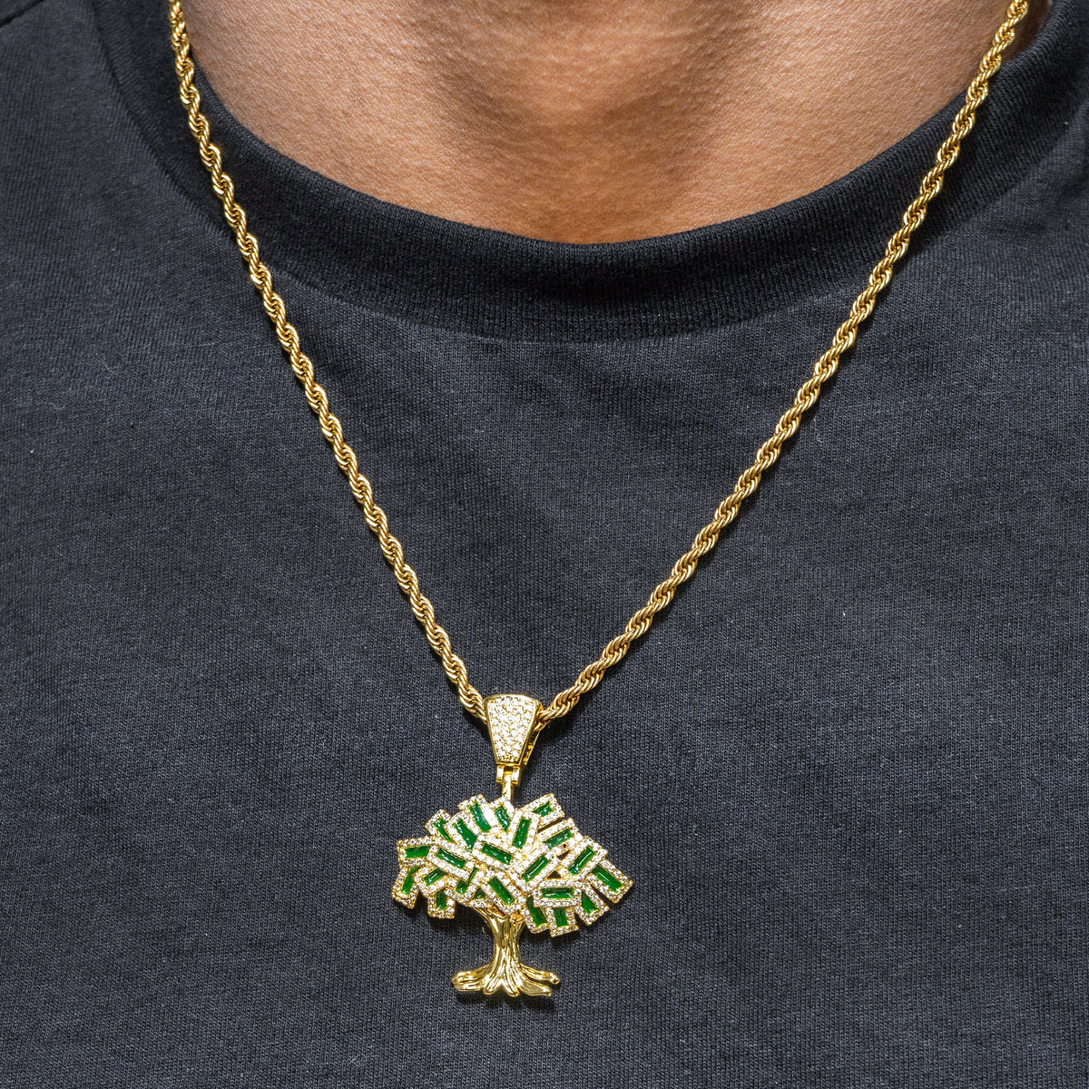 Mens Jewelry -  Gold Iced Out VVS Tree Necklace | Appx. 17 Grams