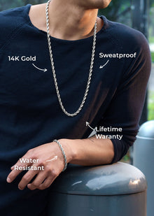 Mens Jewelry - 14K Solid White Gold Rope Chain & Bracelet ( 6 Mm )